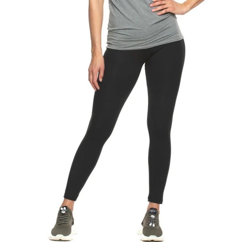 Felina Sueded Athletic Leggings‎ S Black Wide Waistband 4-Way Stretch Mid Rise